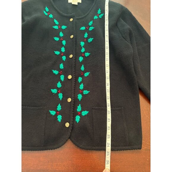 Vintage Tally-Ho Black Holly Embroidered Christmas Cardigan Sweater Women's XL - Picture 10 of 13